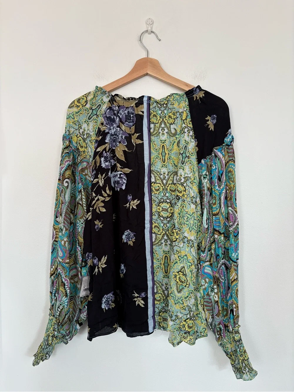 Free People || Gemini‎ Blouse Top Paisley Floral in Dark Knight Combo M NWT